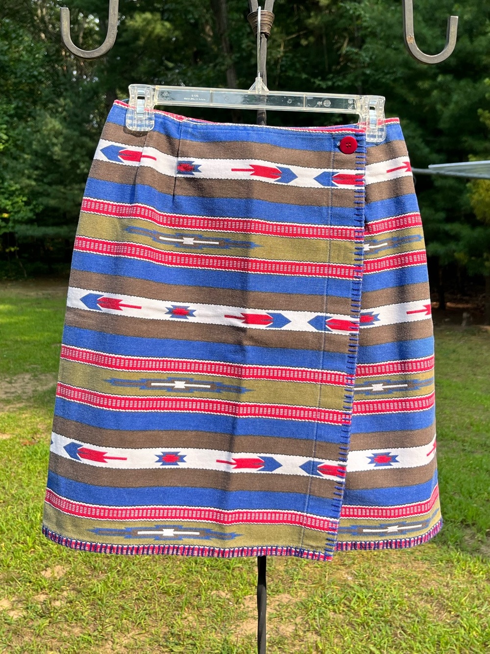 90s Susan Bristol Southwestern Blanket Wrap Mini Skirt Size 8 Boho Colorful Fall